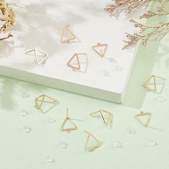 10Pcs 18K Real Gold Plated Triangle Shape Earring Studs Posts with Hole for Wedd - Picture 4 of 7